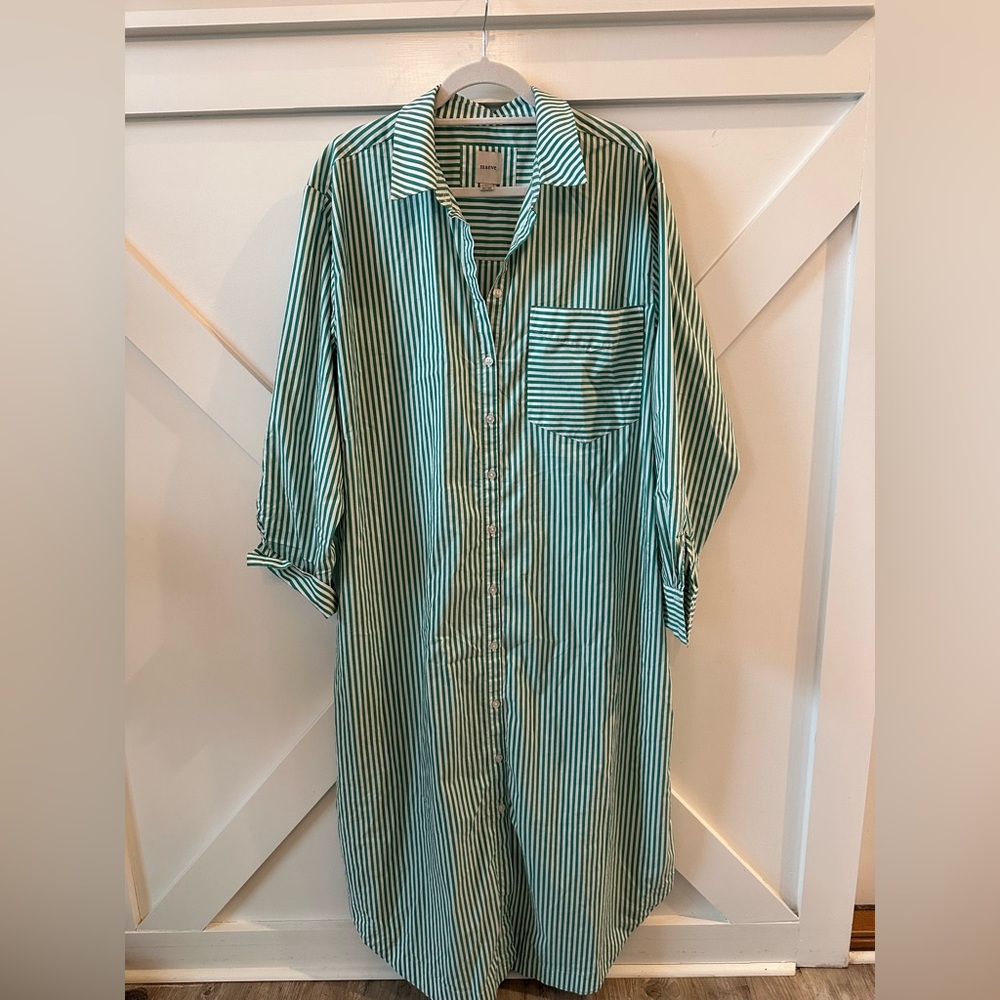 Maeve dress-green and white stripe